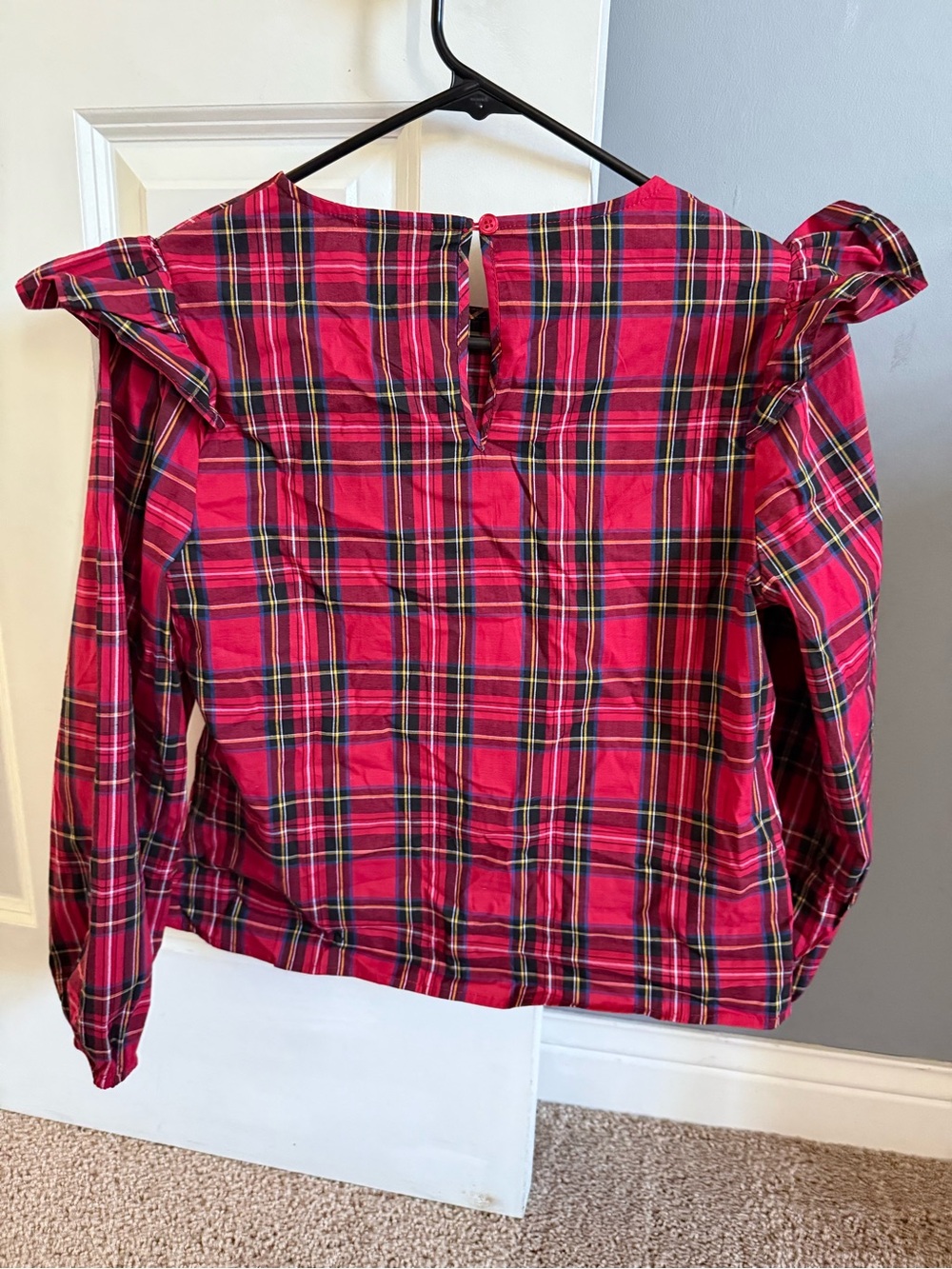 Plaid Ruffle-Sleeve Top in Red - Picture 2 of 2